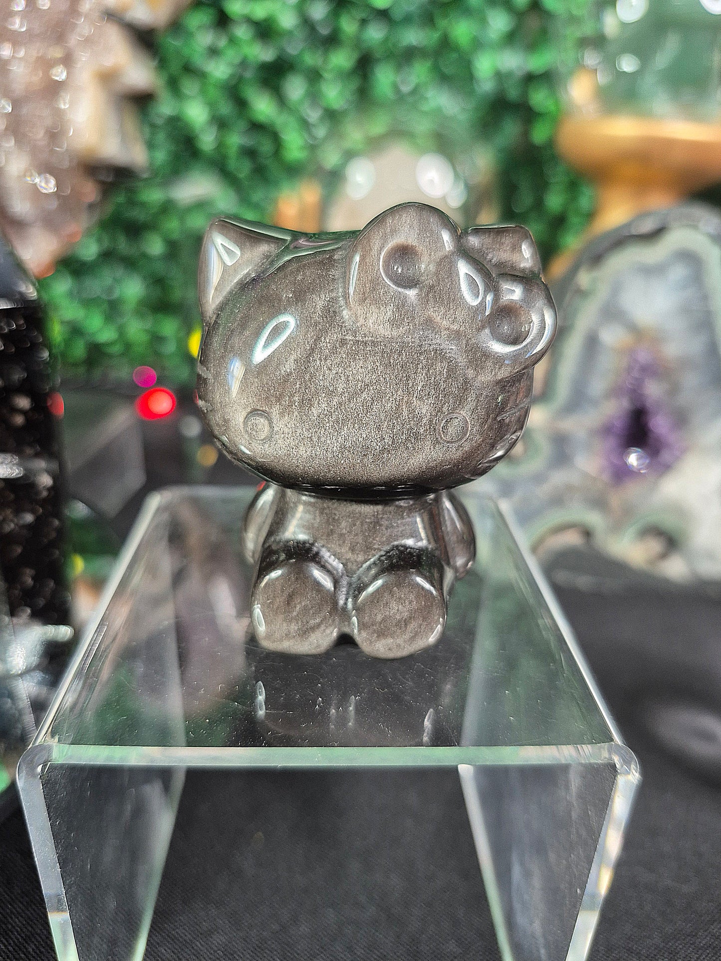Silver or Gold Sheen Obsidian Hello Kitty