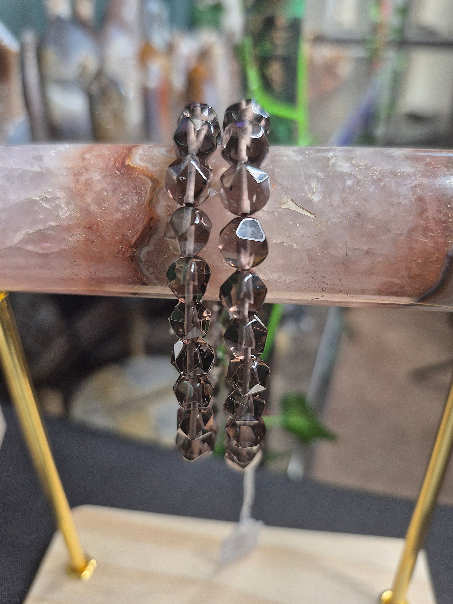 Faceted Cut Smoky Quartz Beaded Bracelet (8mm)