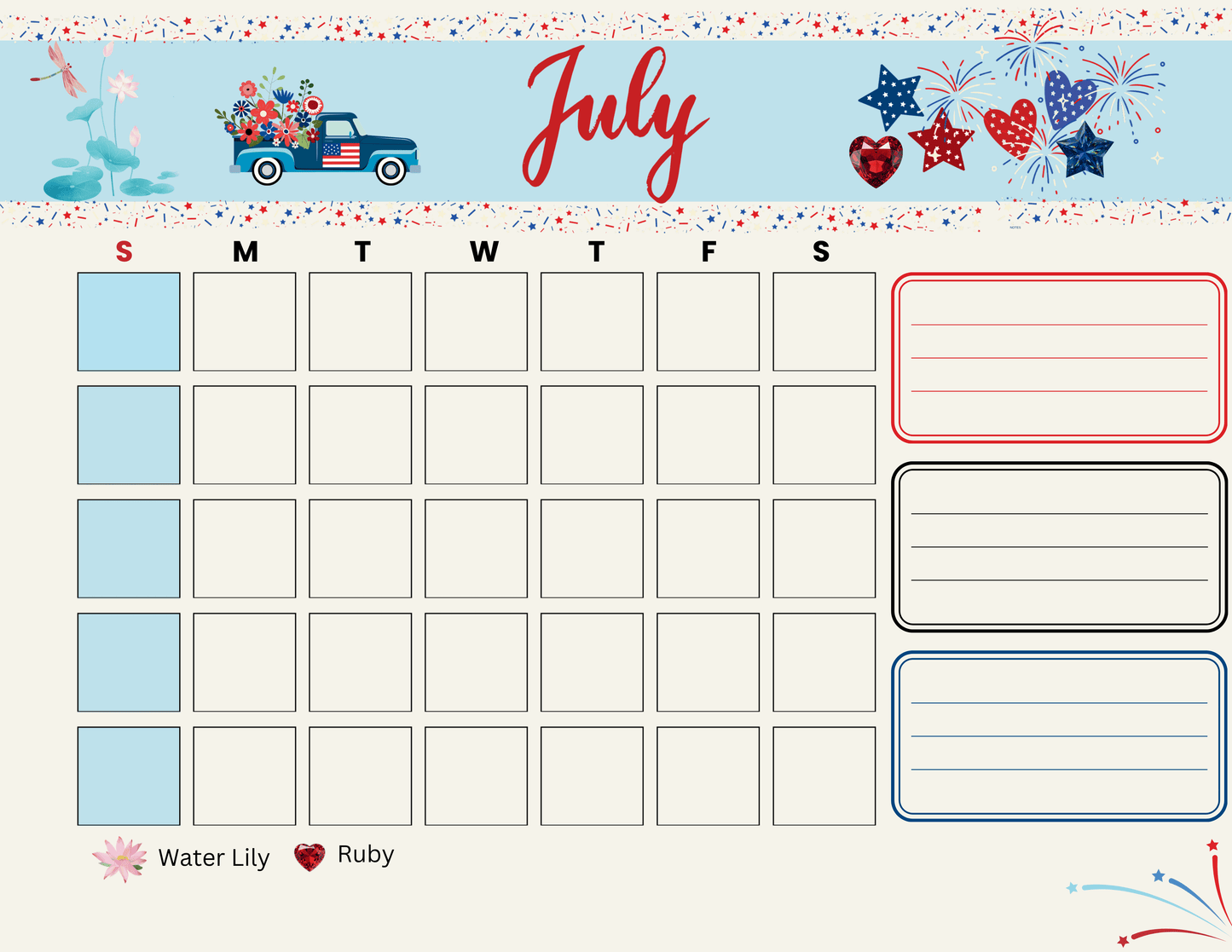 Artsy Undated Calendar July–December 2026 • Monthly Crystal & Flower Art • Decorative Cover Pages PrintableDigital product