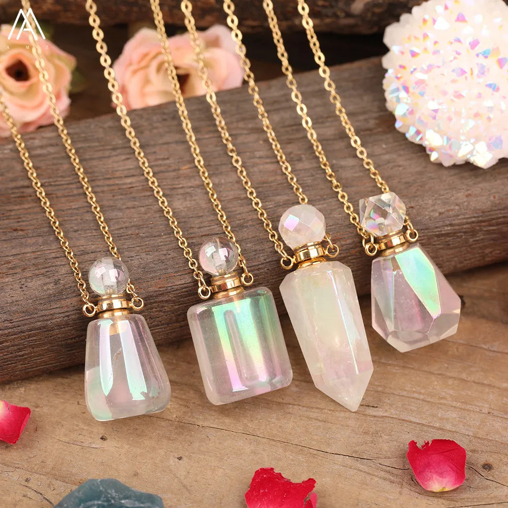 Angel Aura White Quartz Crystal Perfume Bottle Necklace