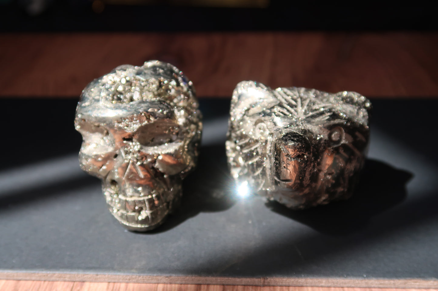 Pyrite Skull & Bear Carvings