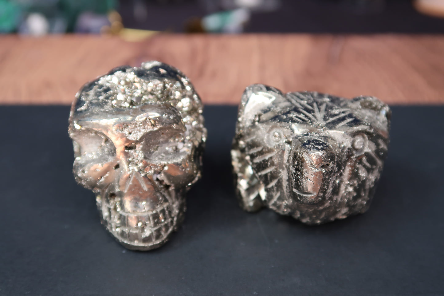 Pyrite Skull & Bear Carvings