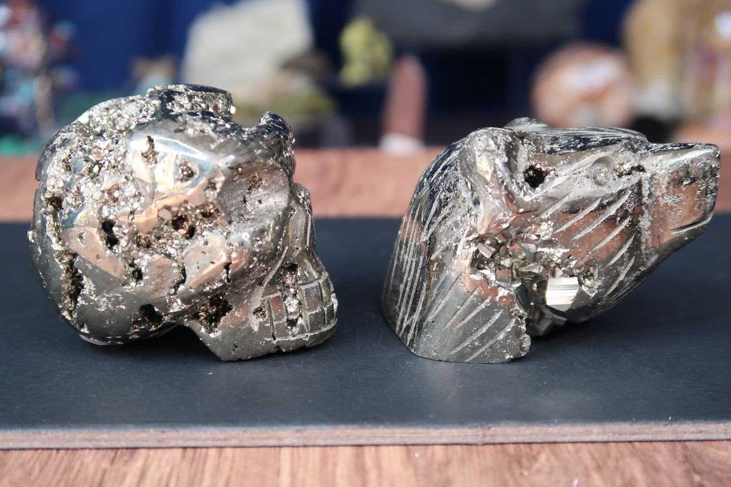 Pyrite Skull & Bear Carvings