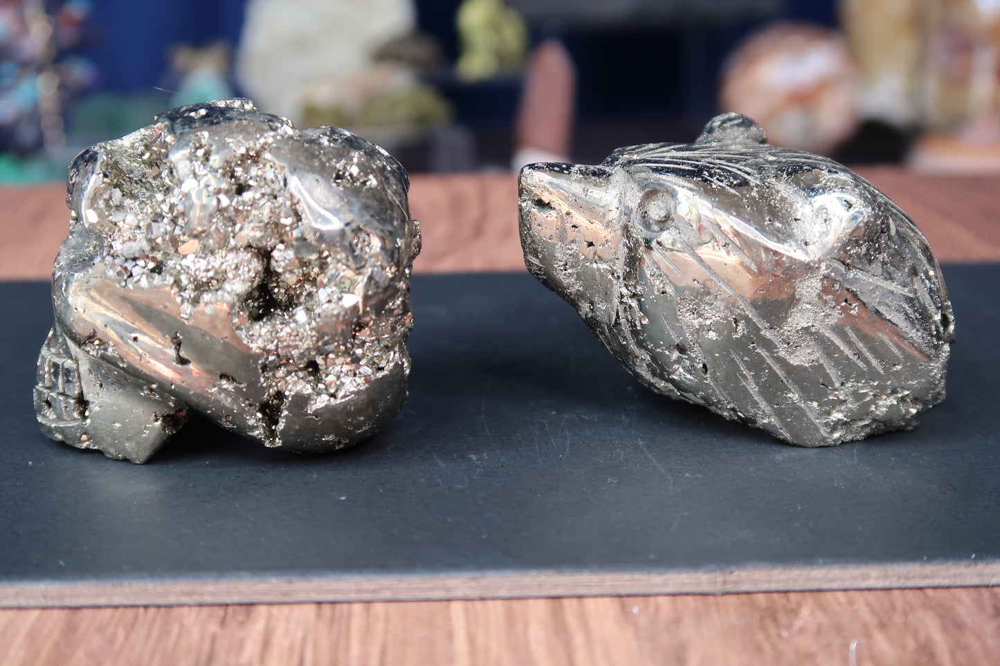 Pyrite Skull & Bear Carvings