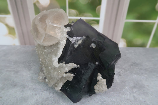 XL Velvet Sheen Green Fluorite with Quartz & Calcite