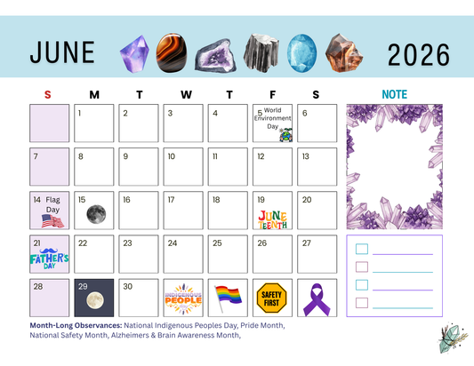 Crystal Calendar June 2026