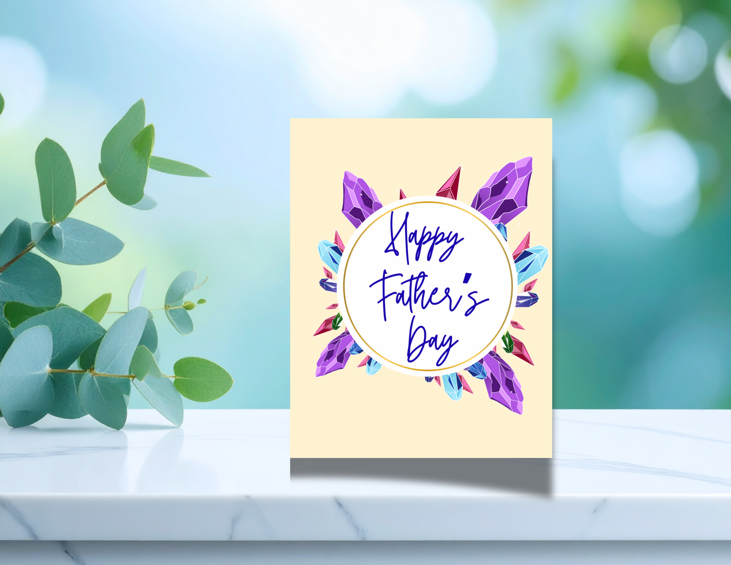 Father’s Day Card Printable • Crystal Wreath Card for Dad • “You’re a Rare Gem” Message • Digital Download