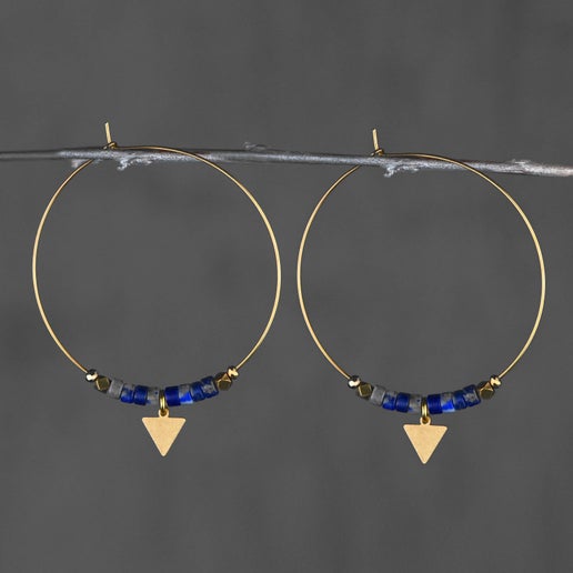 Lapis & Arrow Brass Hoop Earrings
