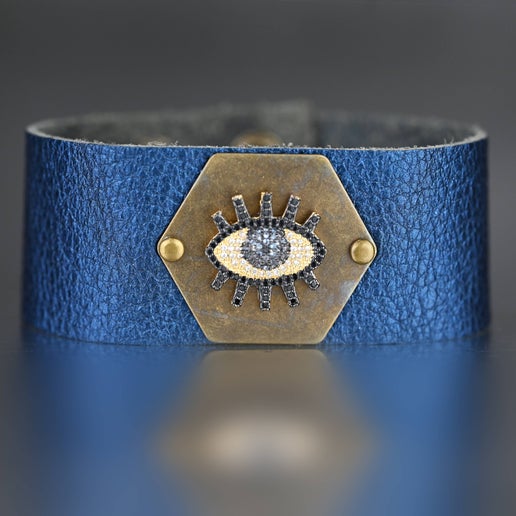 Pave Eye Leather Midsize Cuff Bracelet