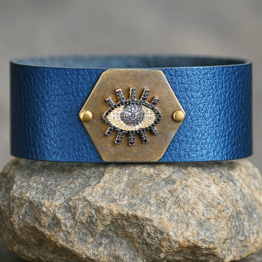 Pave Eye Leather Midsize Cuff Bracelet