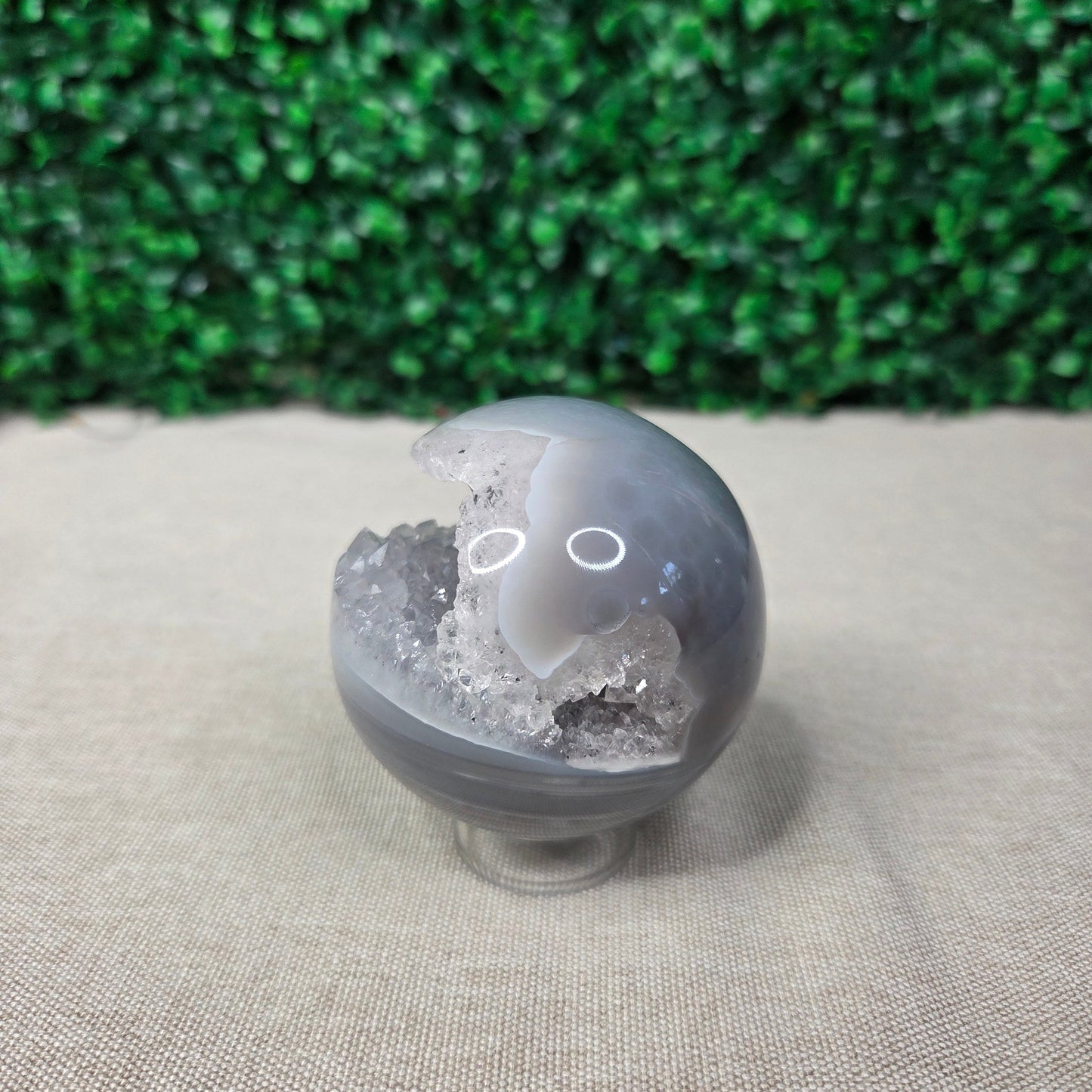 Radiant Druzy Blue Agate Geode Sphere