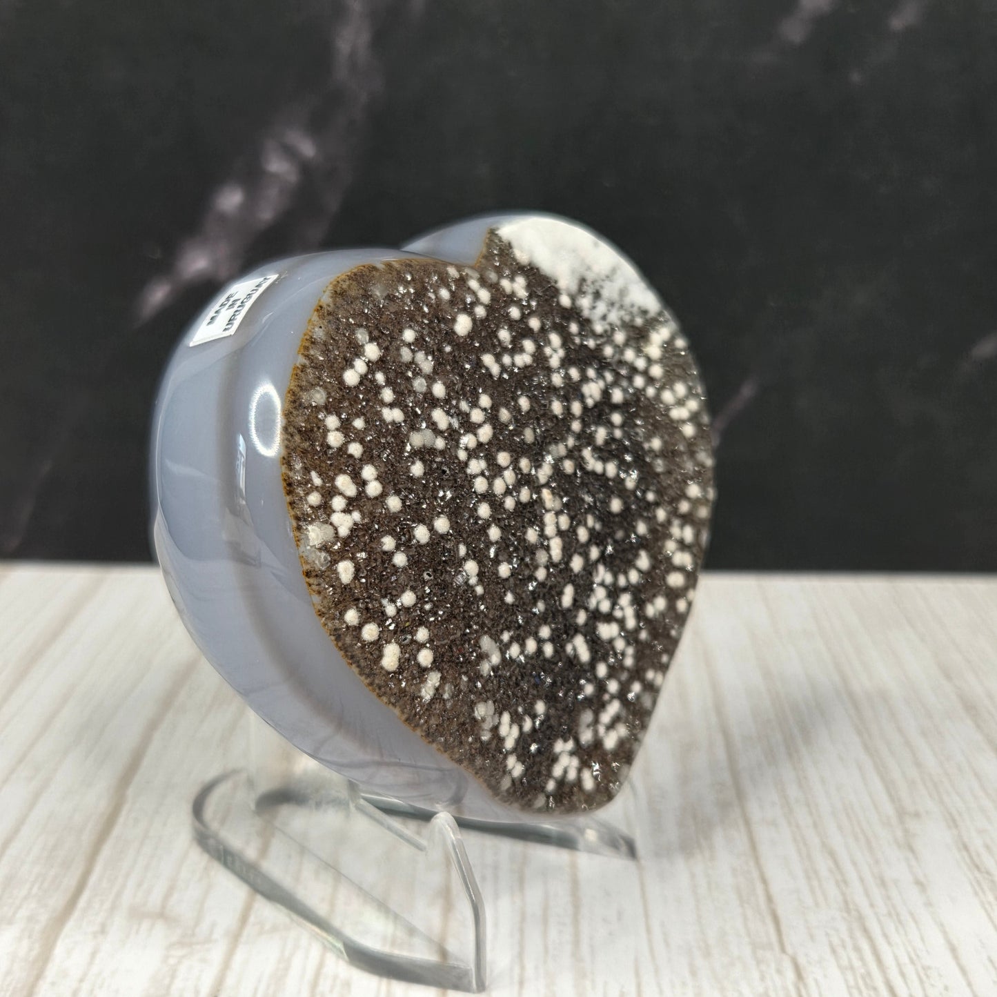 Glittering Dark Druzy Agate Heart with Quartz Accents