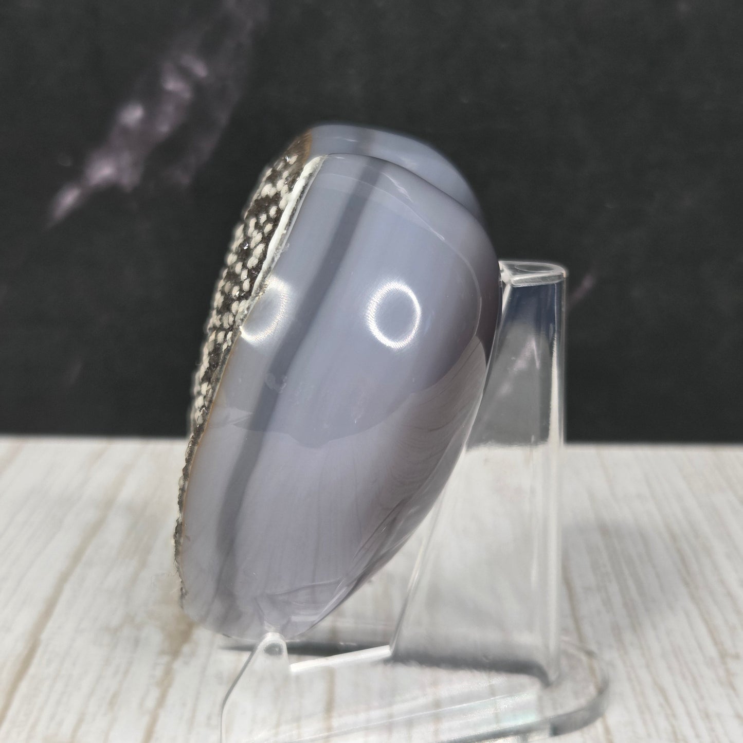 Glittering Dark Druzy Agate Heart with Quartz Accents