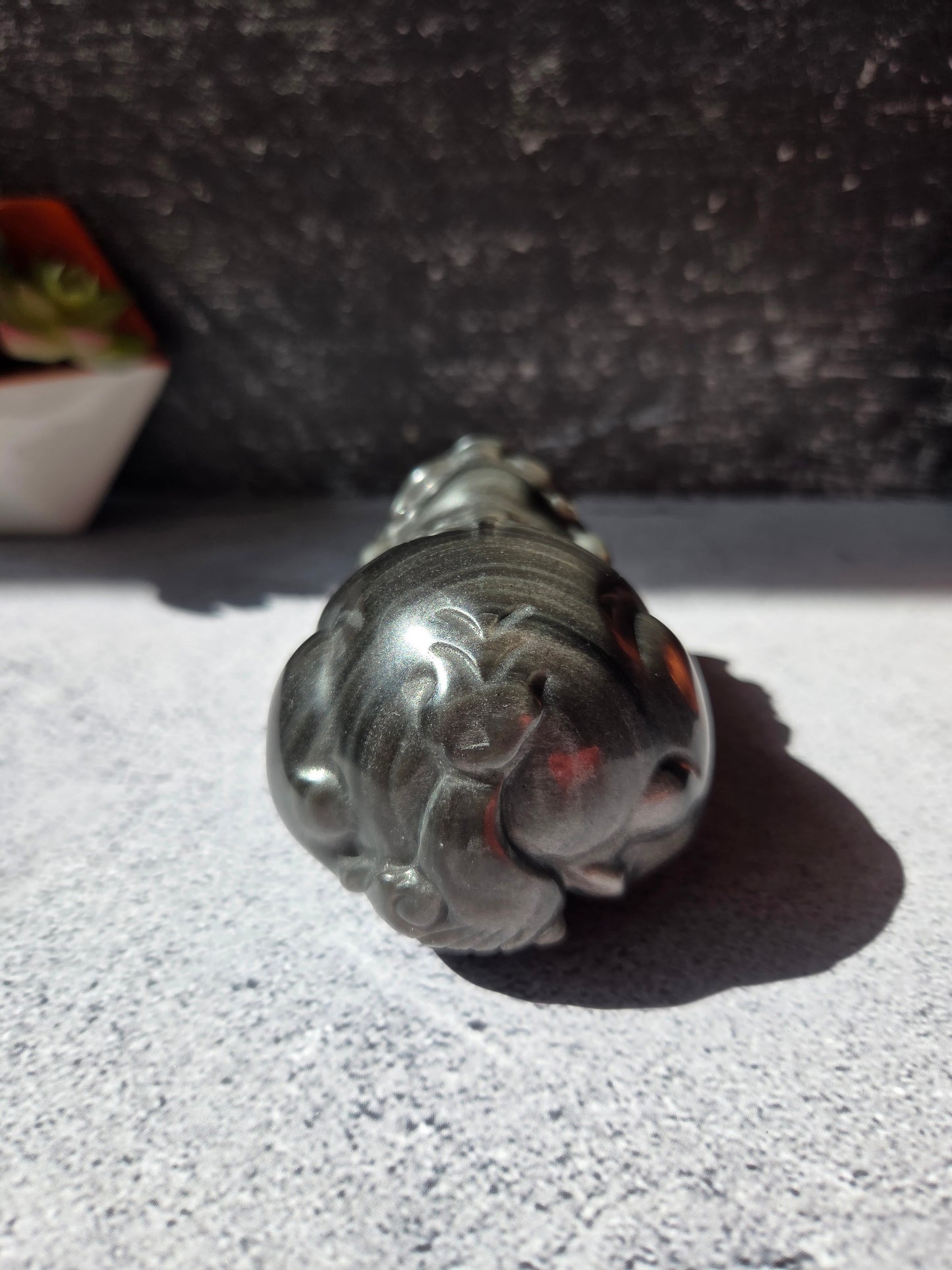 Banded Silver Sheen Obsidian Money Toad