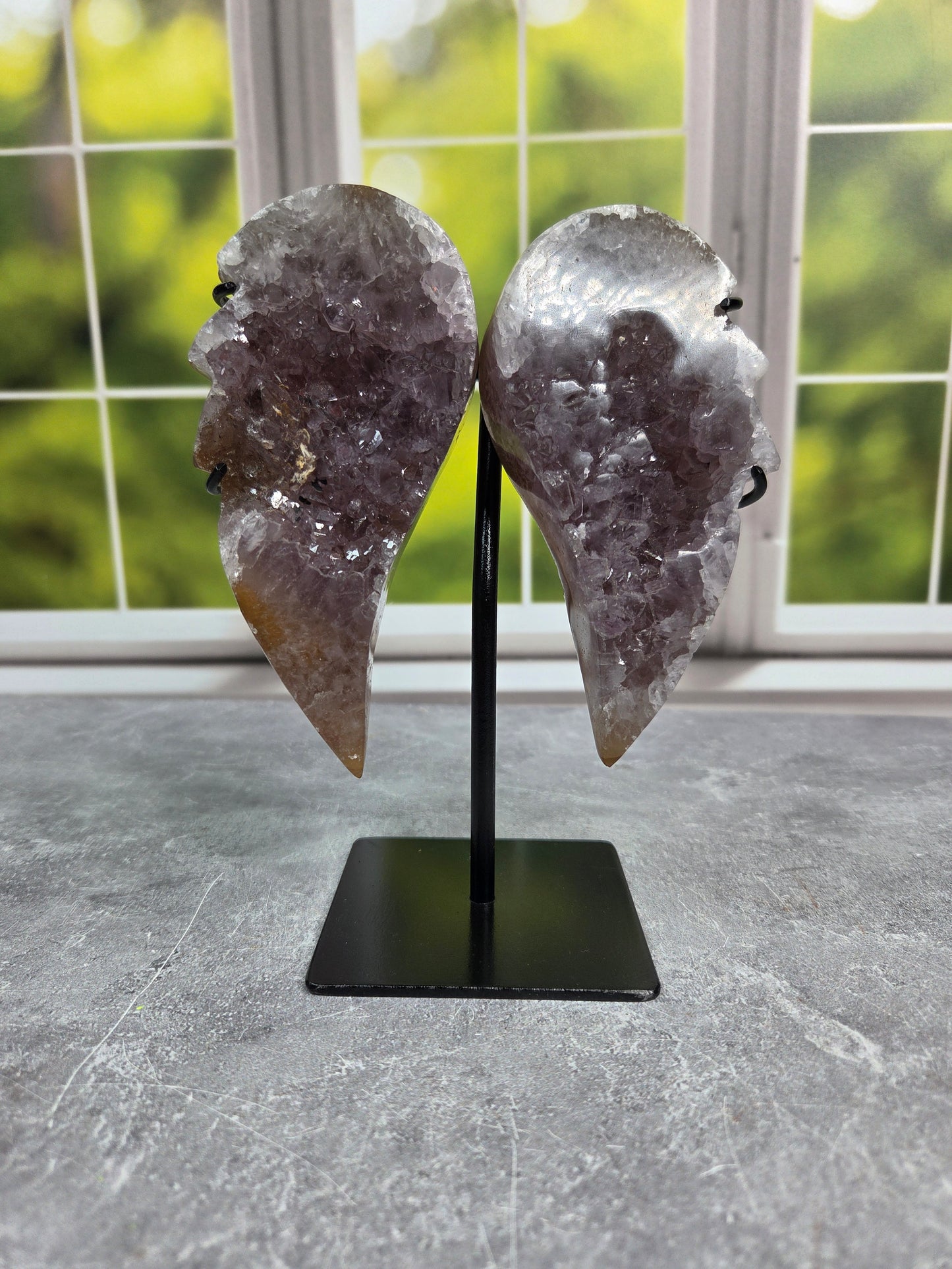 Druzy Agate and Amethyst Wings on Stand (Lg)