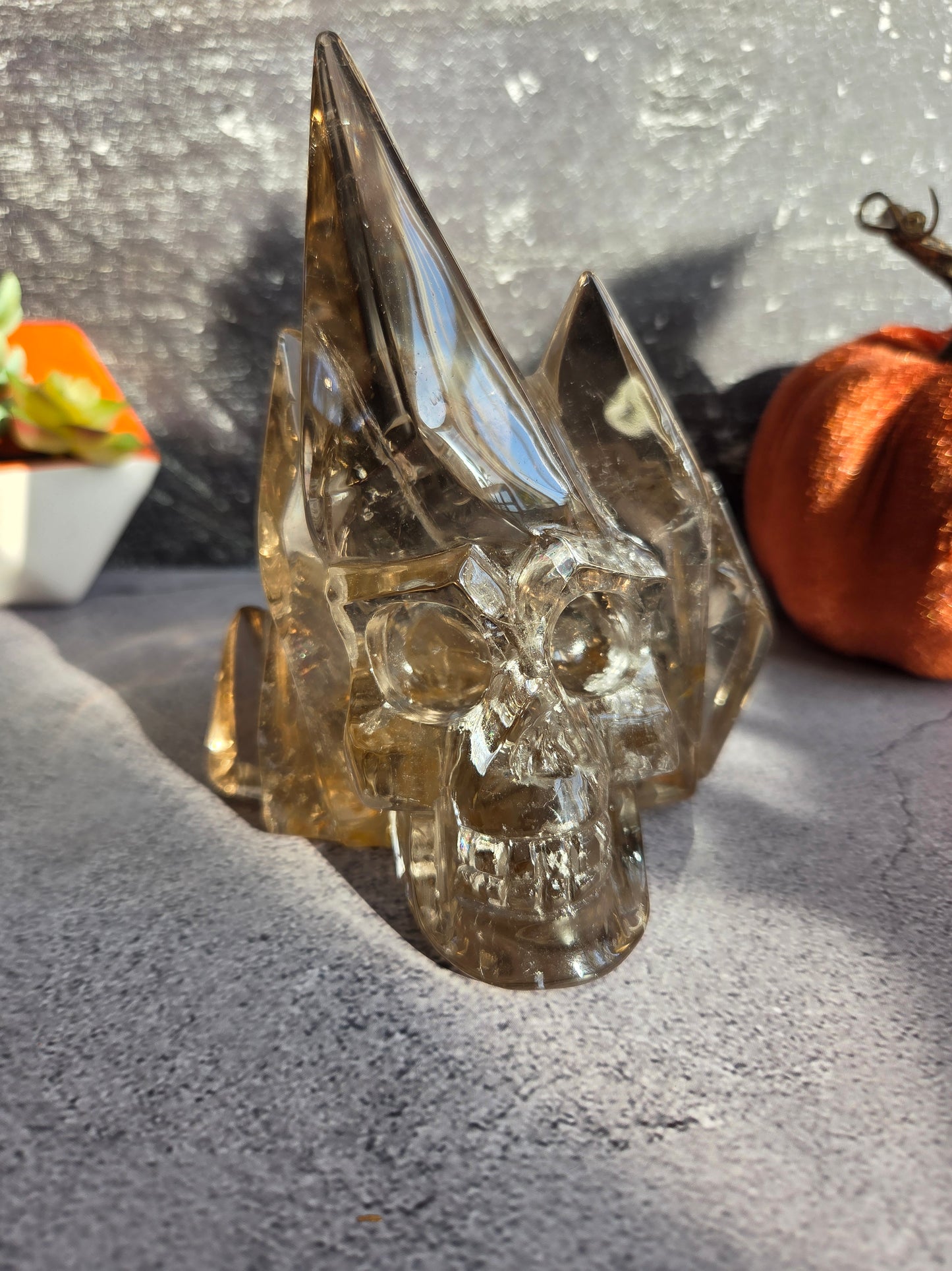 Smoky Quartz Skull Carving