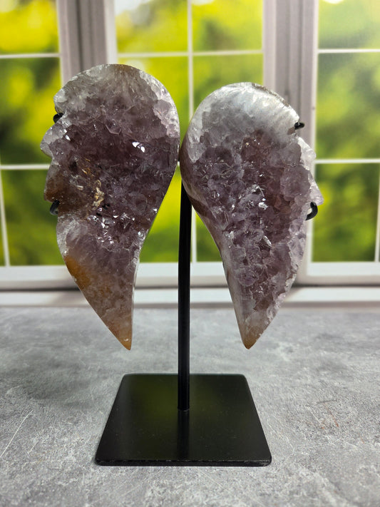 Druzy Agate and Amethyst Wings on Stand (Lg)