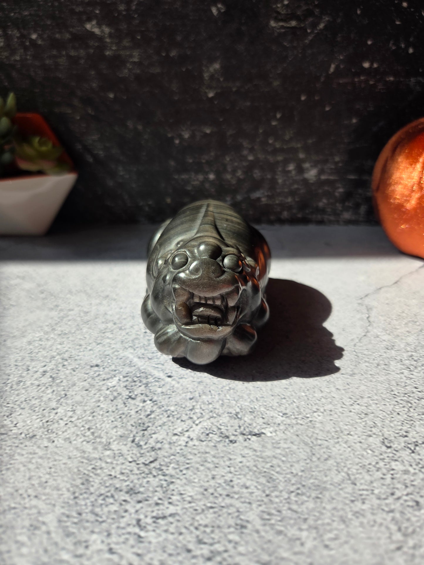 Banded Silver Sheen Obsidian Money Toad