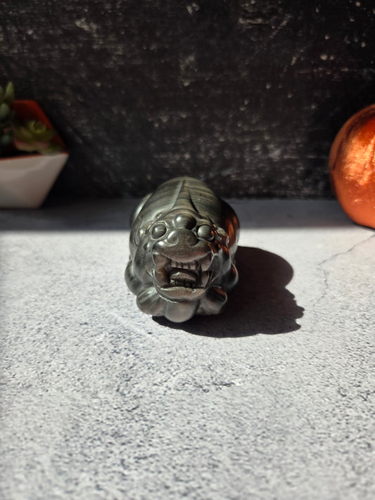 Banded Silver Sheen Obsidian Money Toad