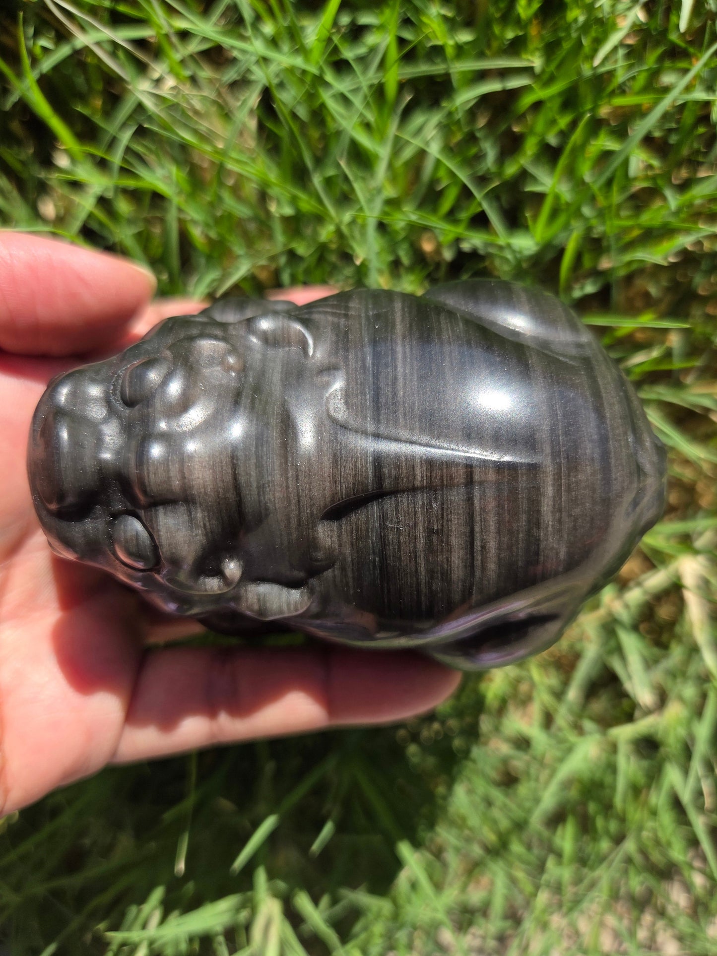 Banded Silver Sheen Obsidian Money Toad