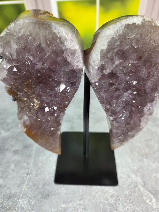 Druzy Agate and Amethyst Wings on Stand (Lg)