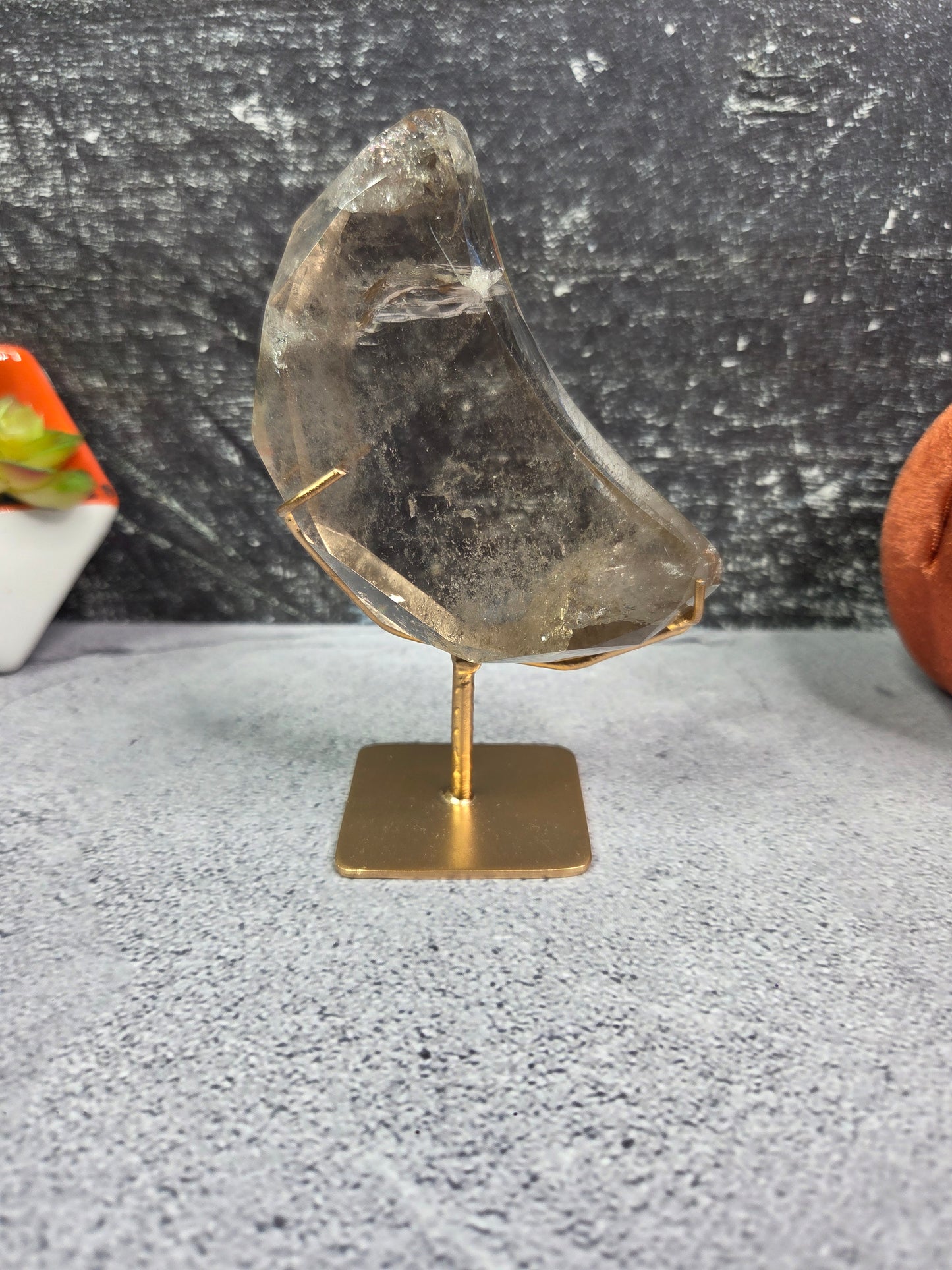 Smoky Quartz Faceted Cut Moon