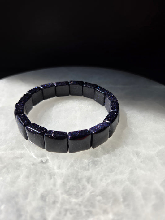 Blue Sandstone Square Beaded Bracelet