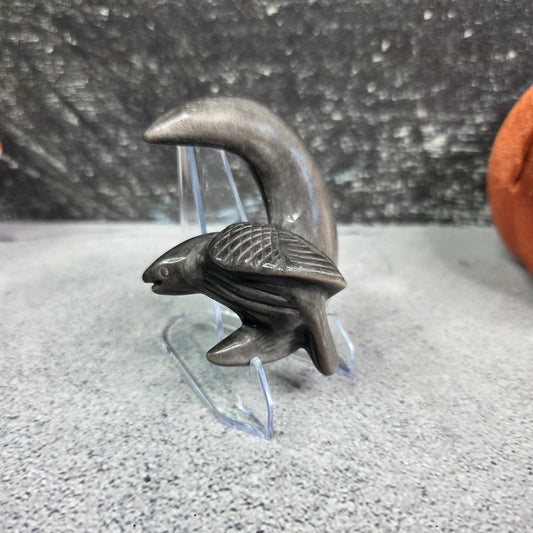 Silver Sheen Obsidian Raven & Moon Carving