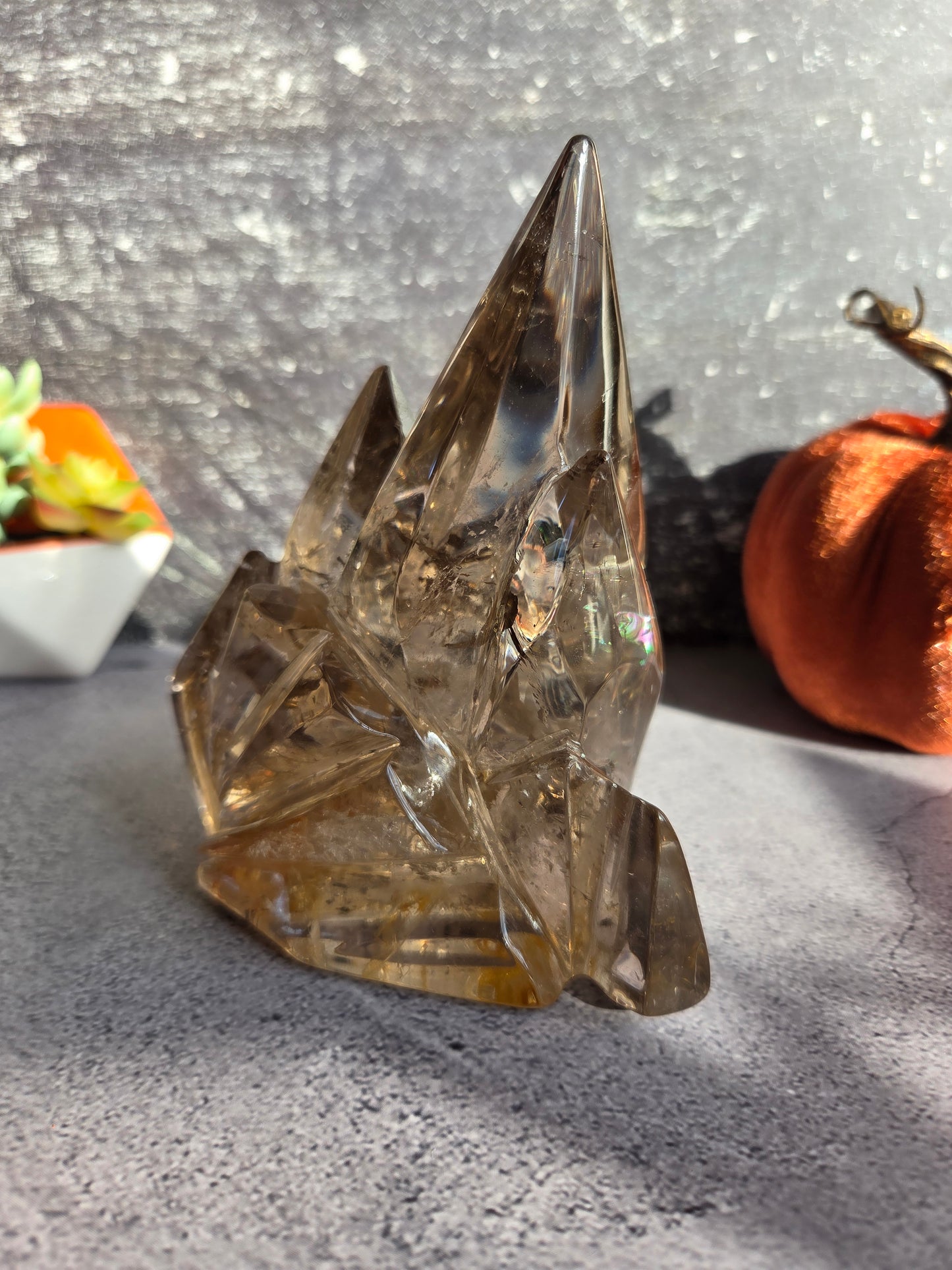 Smoky Quartz Skull Carving