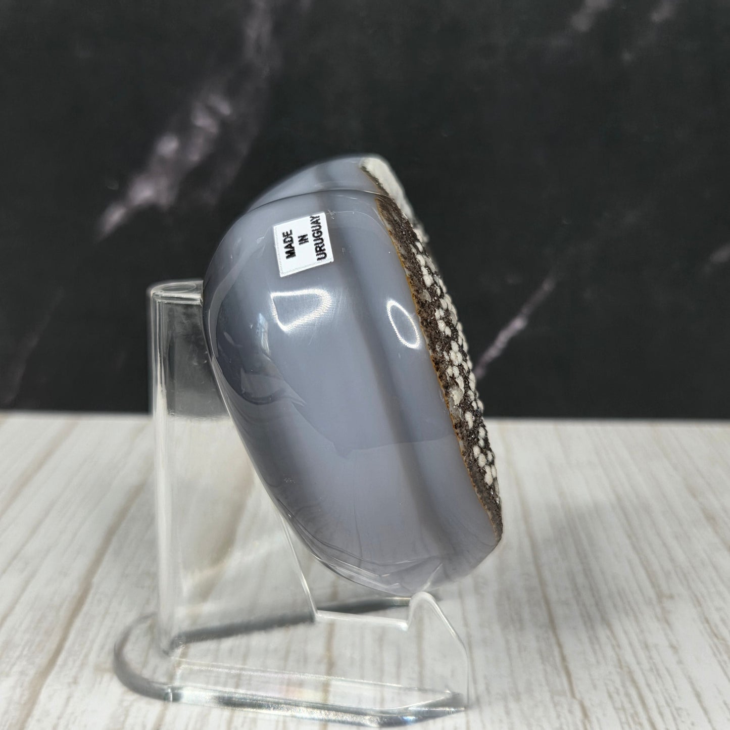 Glittering Dark Druzy Agate Heart with Quartz Accents