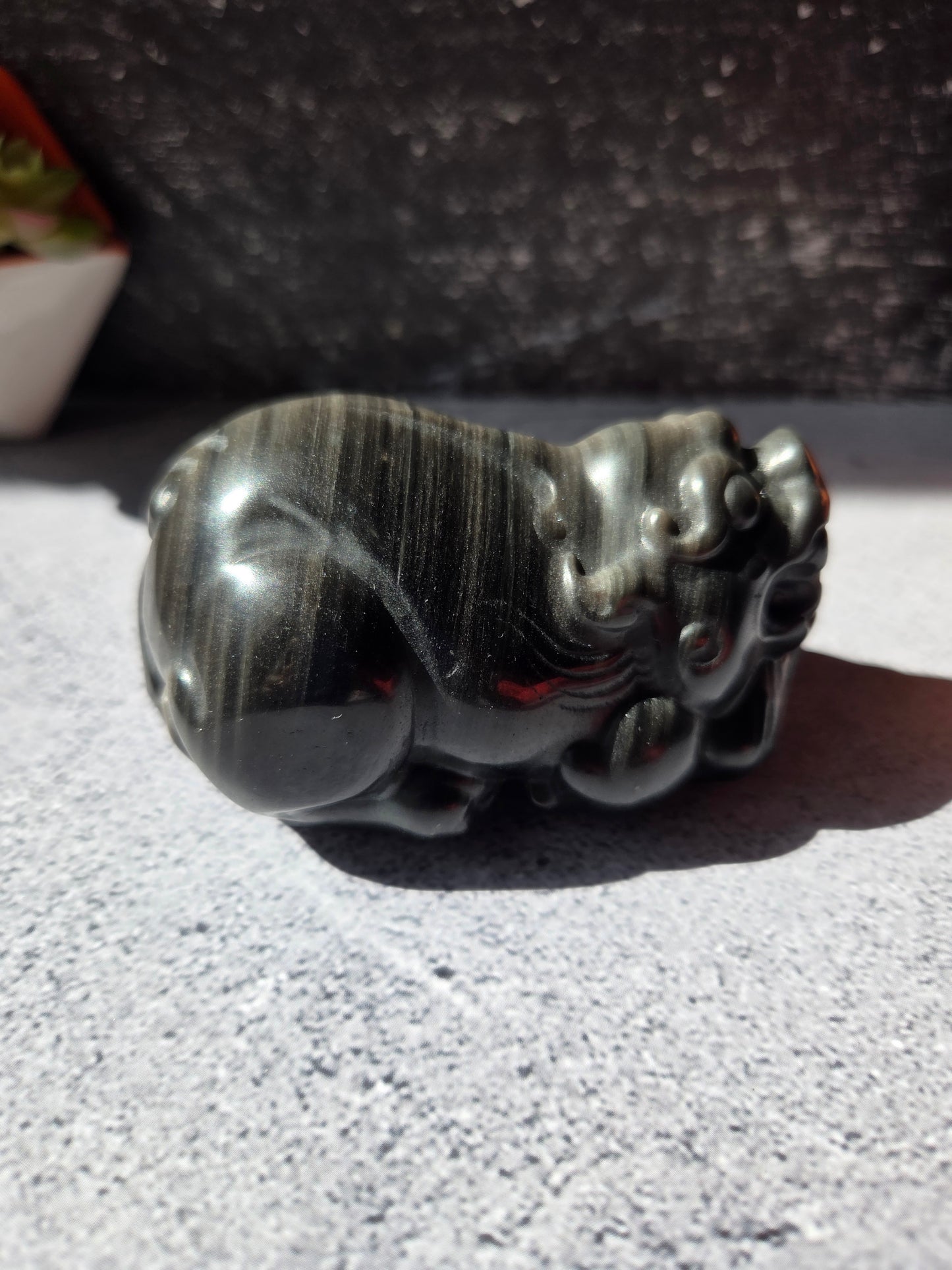 Banded Silver Sheen Obsidian Money Toad