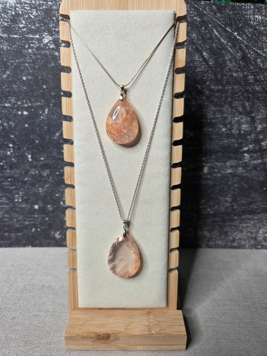 Enchanted Snowflake Garden Quartz Teardrop Pendant Necklaces