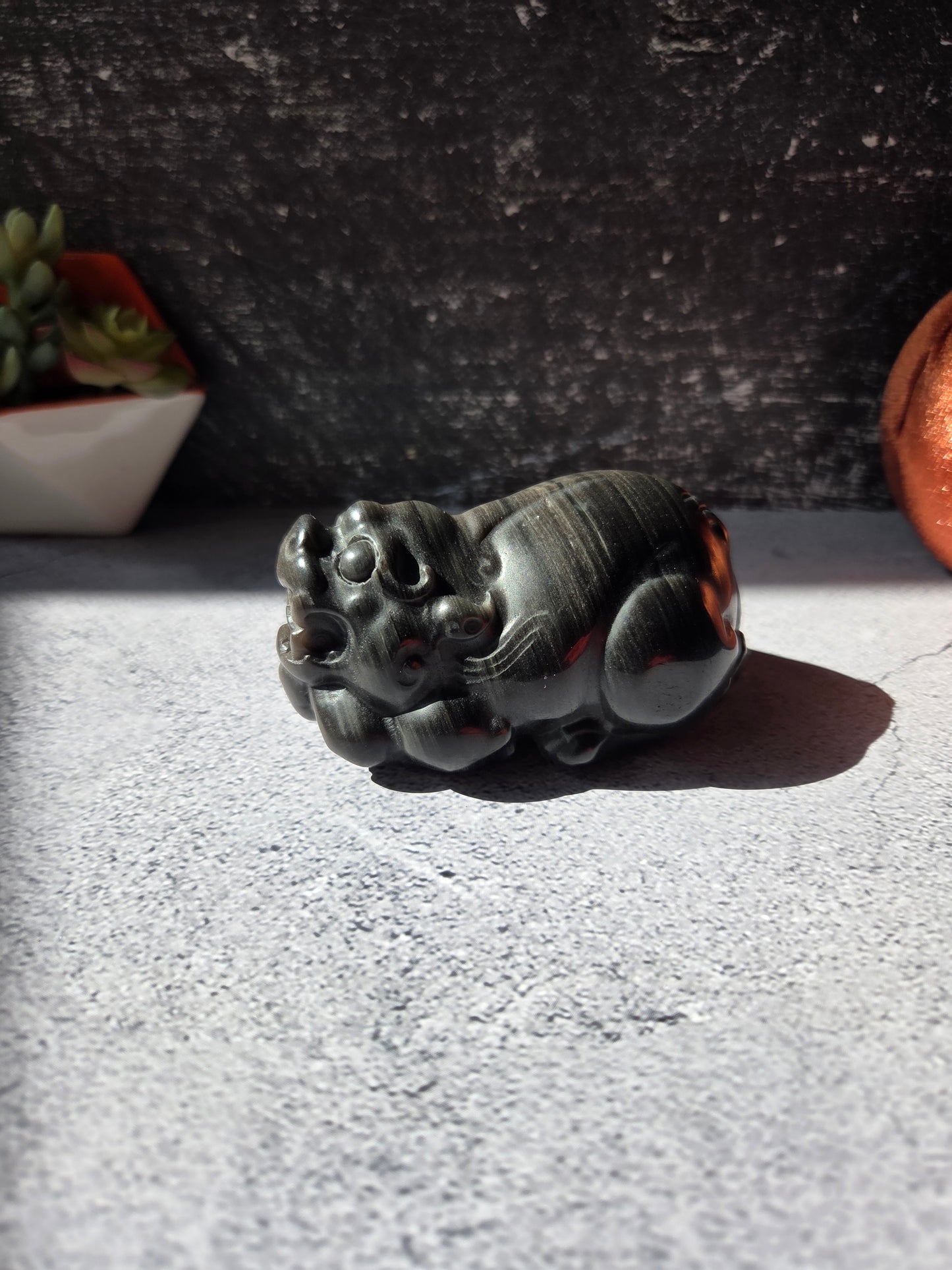 Banded Silver Sheen Obsidian Money Toad