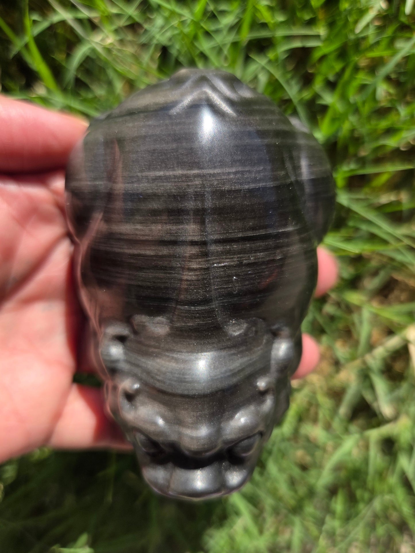 Banded Silver Sheen Obsidian Money Toad